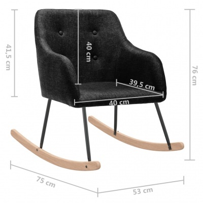 cadeira de baloiço preta com bases de madeira clara e pés de metal preto