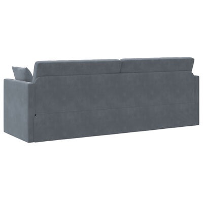 Sofá cinzento de tecido com almofadas no encosto