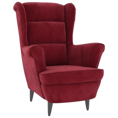 Poltrona de tecido vermelho com pernas pretas