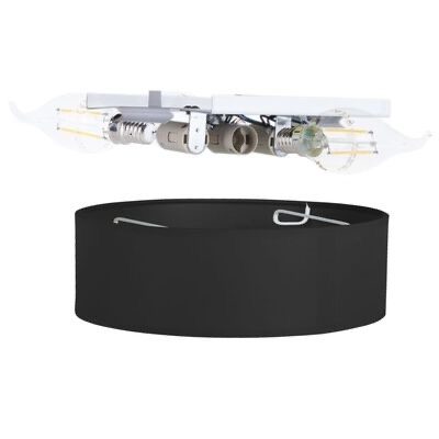 Candeeiro de tecto com estrutura branca e cúpula preta redonda separada