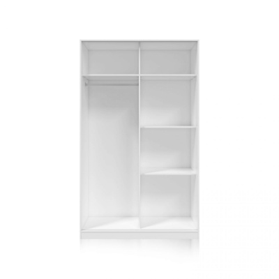 Armário branco com compartimentos e barra para pendurar