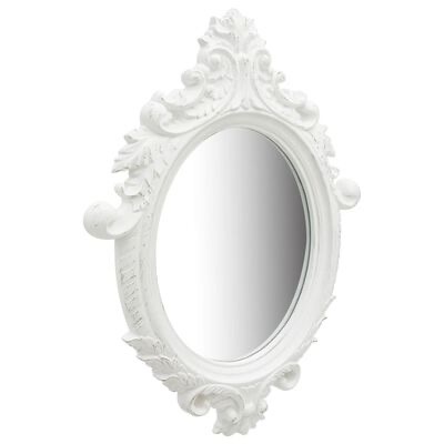 Espelho oval decorativo branco com moldura em relevo