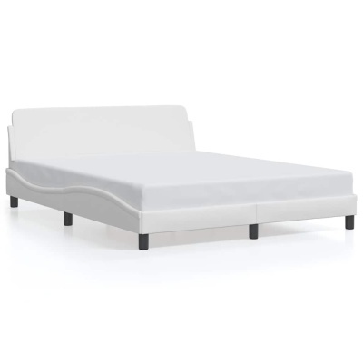 Cama moderna branca com estrutura em pele sintética e design ondulado
