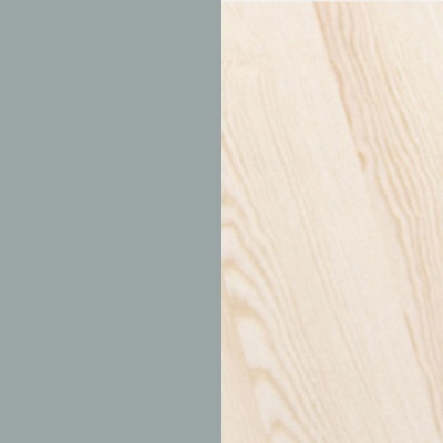 Superfícies lado a lado: cinzento-azulado liso e madeira clara com veios