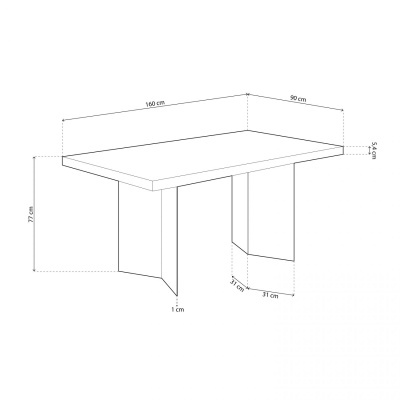 Desenho técnico de mesa retangular com dimensões indicadas