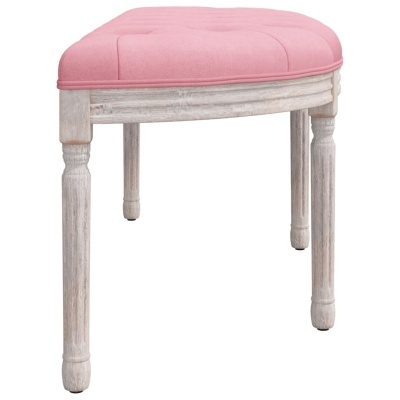 Banco de madeira branca com assento rosa estofado acolchoado