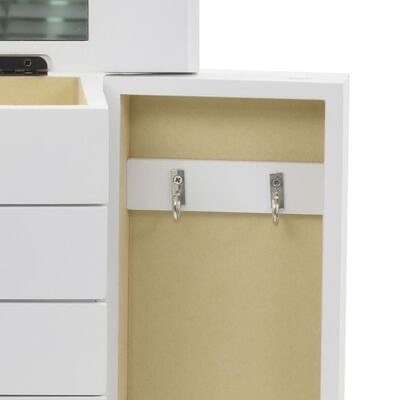 Caixa organizadora branca com interior bege e ganchos metálicos