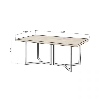 Mesa retangular de madeira clara com base metálica cinzenta