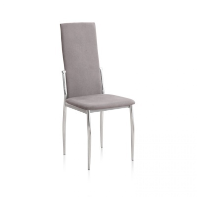 cadeira de jantar cinzenta com pernas de metal cromado