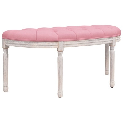 Banco oval com assento rosa e pernas de madeira clara