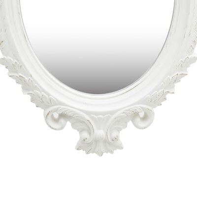 Espelho oval com moldura branca decorativa em relevo