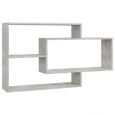 Estante de parede cinza claro com duas prateleiras em design geométrico
