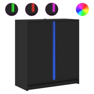 Armário preto fosco com tira central iluminada azul