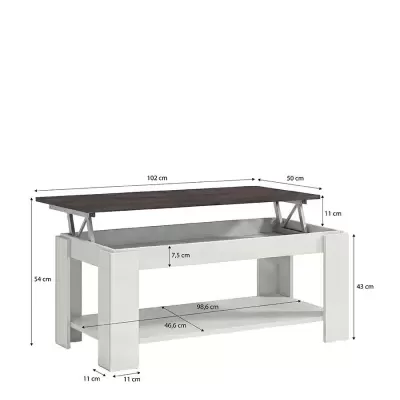 Mesa de centro com tampo elevatório e medidas