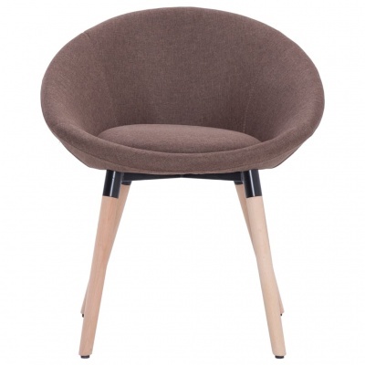 Cadeira castanha acolchoada com pernas de madeira clara e detalhes pretos