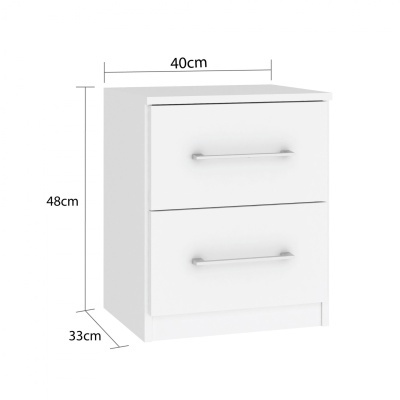 Móvel branco com duas gavetas e puxadores metálicos