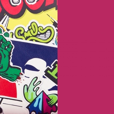 Ilustrações coloridas em estilo cartoon com fundo magenta ao lado