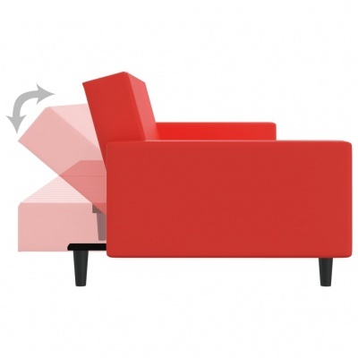 Sofá vermelho com encosto reclinável e pernas pretas