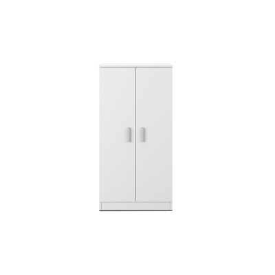 Armário branco minimalista com duas portas e puxadores prateados
