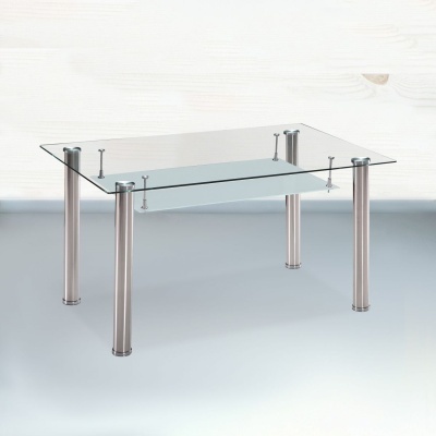 Mesa de vidro com pernas metálicas prateadas