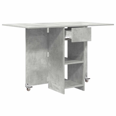 Mesa de apoio multifuncional cinza com rodas e gaveta