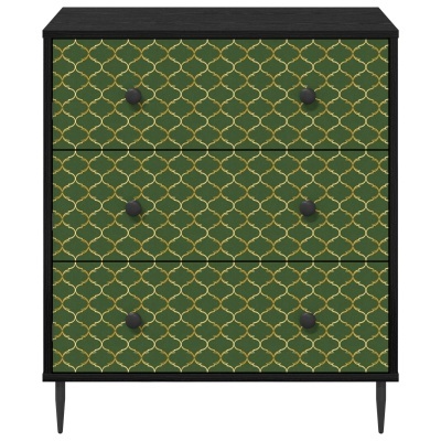 Cómoda verde com padrão dourado e puxadores pretos