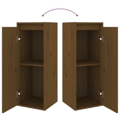 Armário de madeira castanha com duas portas e prateleira interior