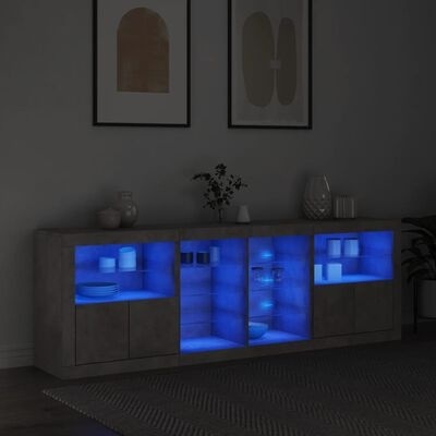 Móvel de sala com iluminação azul embutida e decoração moderna.