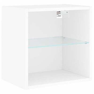 Móvel cúbico branco com prateleira de vidro