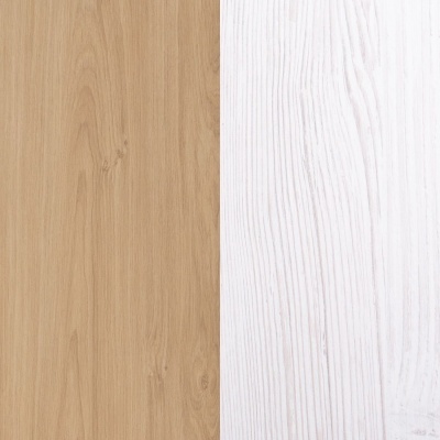 Amostras de madeira castanha clara e branca com padrões de veios distintos