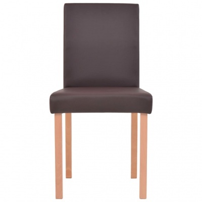 Cadeira estofada castanho com pernas de madeira clara