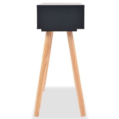 Mesa de apoio quadrada preta com pernas de madeira clara