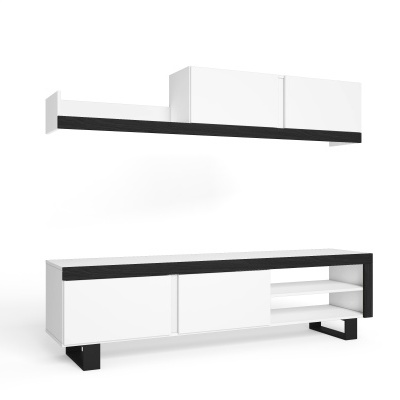Conjunto de móveis para sala branco com detalhes pretos