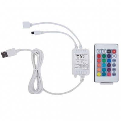 Cabo USB branco com controlador LED e comando remoto colorido