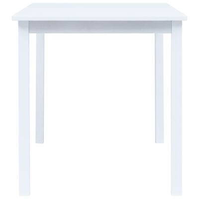 Mesa quadrada branca com tampo liso e pernas retas em fundo branco