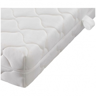 Colchão branco com padrão ondulado e alças laterais