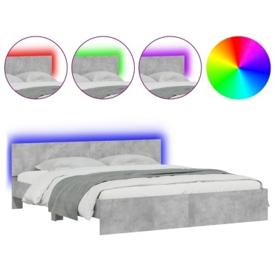 Cama de casal cinzenta com cabeceira iluminada por LED ajustável