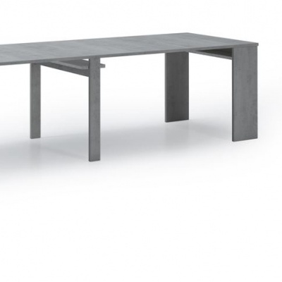 Conjunto de mesa extensível e mesa auxiliar cinza com textura de betão
