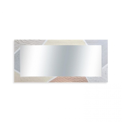 Espelho retangular com moldura decorativa em cores pastel e texturas geométricas