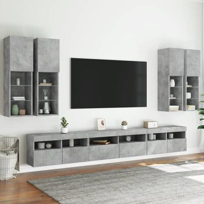 Móvel de sala de estar modular cinza suspenso com TV e decoração