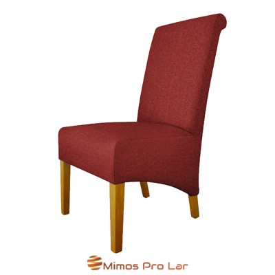 Cadeira estofada vermelha com pernas de madeira