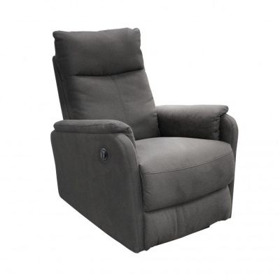 Poltrona reclinável cinza escura em tecido com almofadas acolchoadas