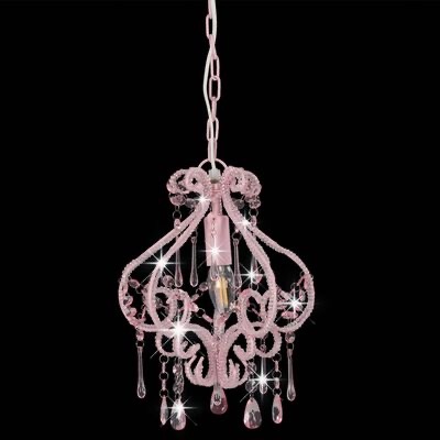 Candeeiro de teto rosa claro com cristais pendentes e design ornamentado