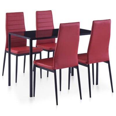 Conjunto de mesa de jantar preta com quatro cadeiras vermelhas