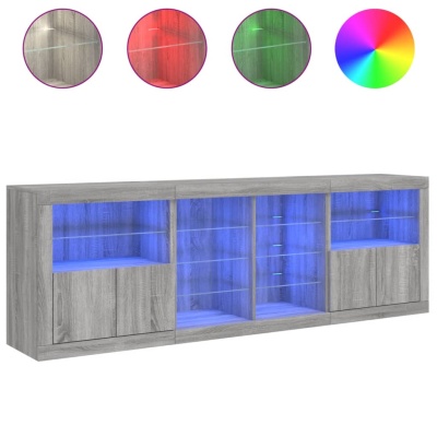 Móvel aparador cinzento com iluminação LED azul