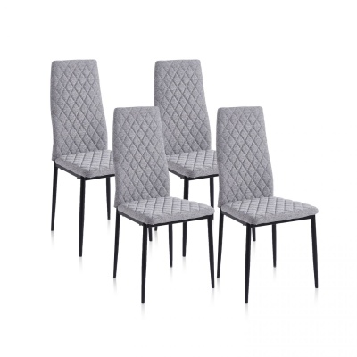 Conjunto de quatro cadeiras estofadas cinzentas com pernas metálicas pretas