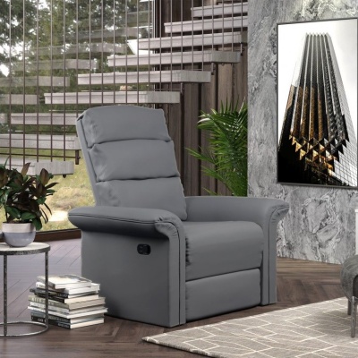 Poltrona reclinável cinza em sala moderna com decoração minimalista