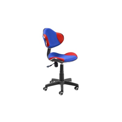 Cadeira de escritório infantil azul e vermelha com base preta e rodas