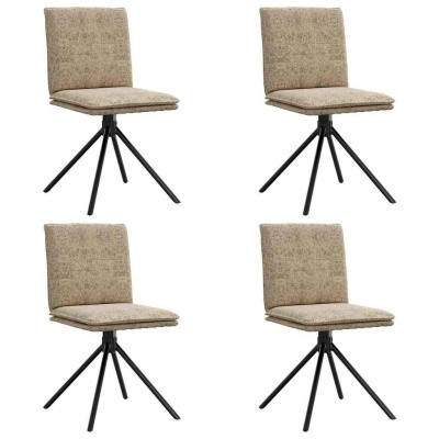 Conjunto de quatro cadeiras estofadas bege com pernas metálicas pretas