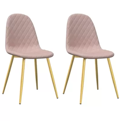 Duas cadeiras rosa com padrão matelassé e pernas douradas